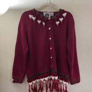 Storybook Knits Burgundy Heart-Trim Cardigan boho valentine grandma cotton blend